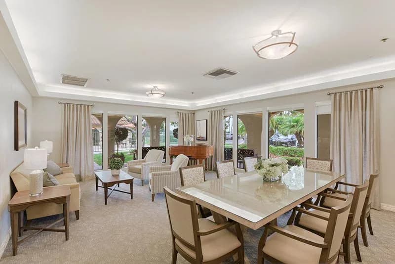 Living and dining space set for a gathering